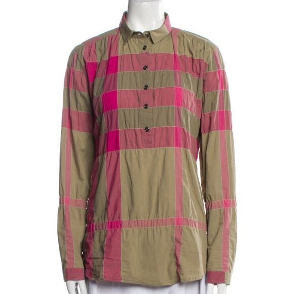 Burberry Brit Women’s Shirt Pink Beige Tan Plaid Check Size Small - Picture 1 of 3